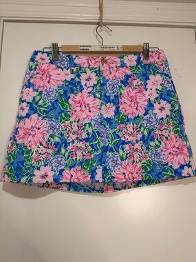 Lilly Pulitzer Blue Floral Skort with Pink and Green Accents